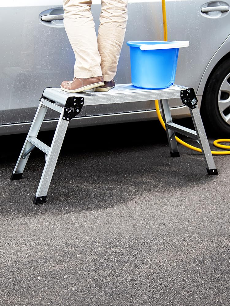 Aluminum Scaffolding Car Wash 2 Height Load Capacity Top Plate 76cm x Lightweight Wide Silver E-Supply Platform, Stand, Tiers, 50cm, 150kg, 30cm,