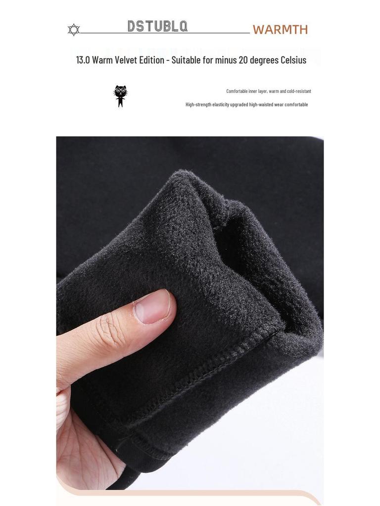 Hohe Taille Schwarze Fleece-gefütterte Koreanische Katzen-Leggings für Damen - Dehnbar, Skinny Fit Bleistifthosen