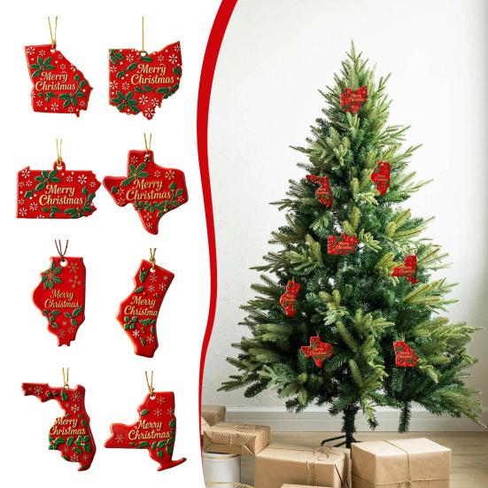 State Pride Christmas Ornaments Acrylic State Shaped Xmas Tree Hanging Decoration