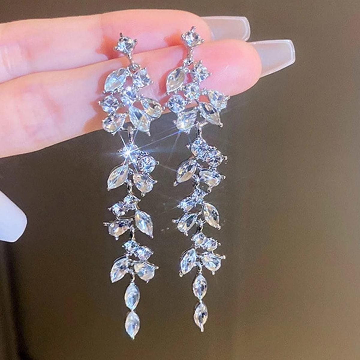 Earrings Wheat Ears Long Tassel Full Diamond Earrings Femininity Retro Light Luxury Premium Earrings