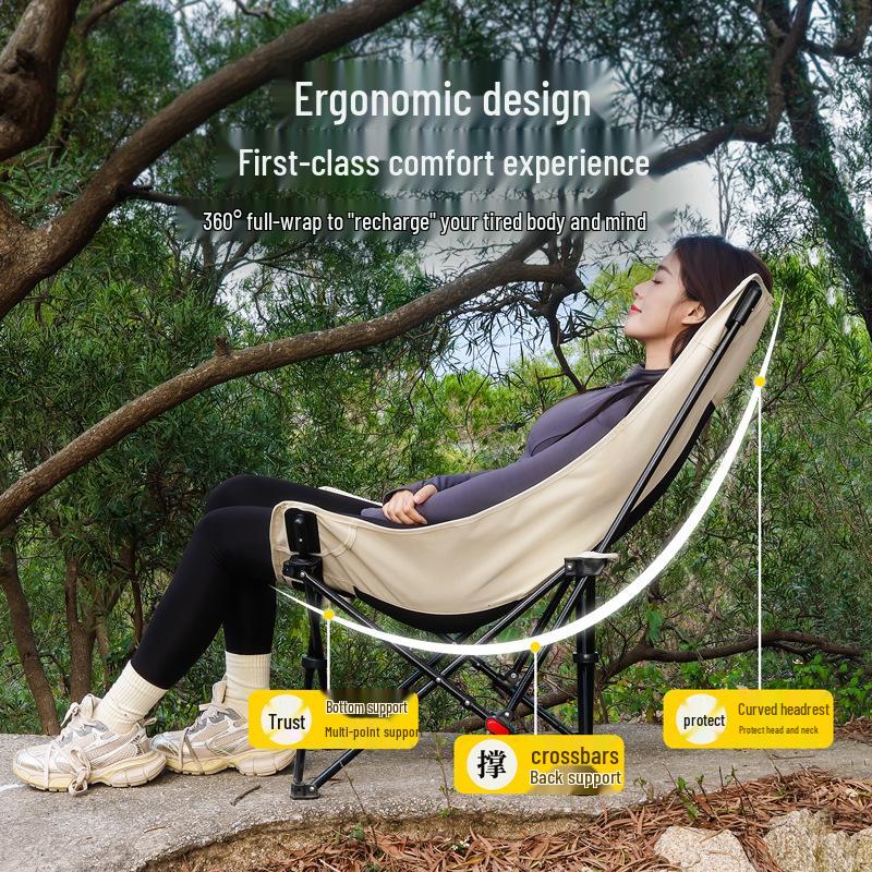 Adjustable Three-Speed High-Back Moon Chair – Breathable, Comfortable, Foldable for Camping, Beach, and Fishing