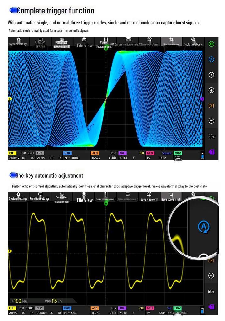 FNIRSI DPOS350P 4-in-1: 350MHz Tablet Oscilloscope, Signal Generator, Spectrum Analyzer, & Frequency Counter