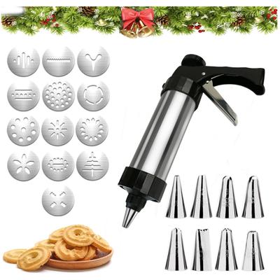 Prensa para Galletas, Pistola Prensa para Galletas Spritz de Acero Inoxidable con 13 Discos Plantilla para Prensa de Galletas Spritz y 8 Boquillas para Glaseado, Prensa para Galletas Multifuncional para Hornear