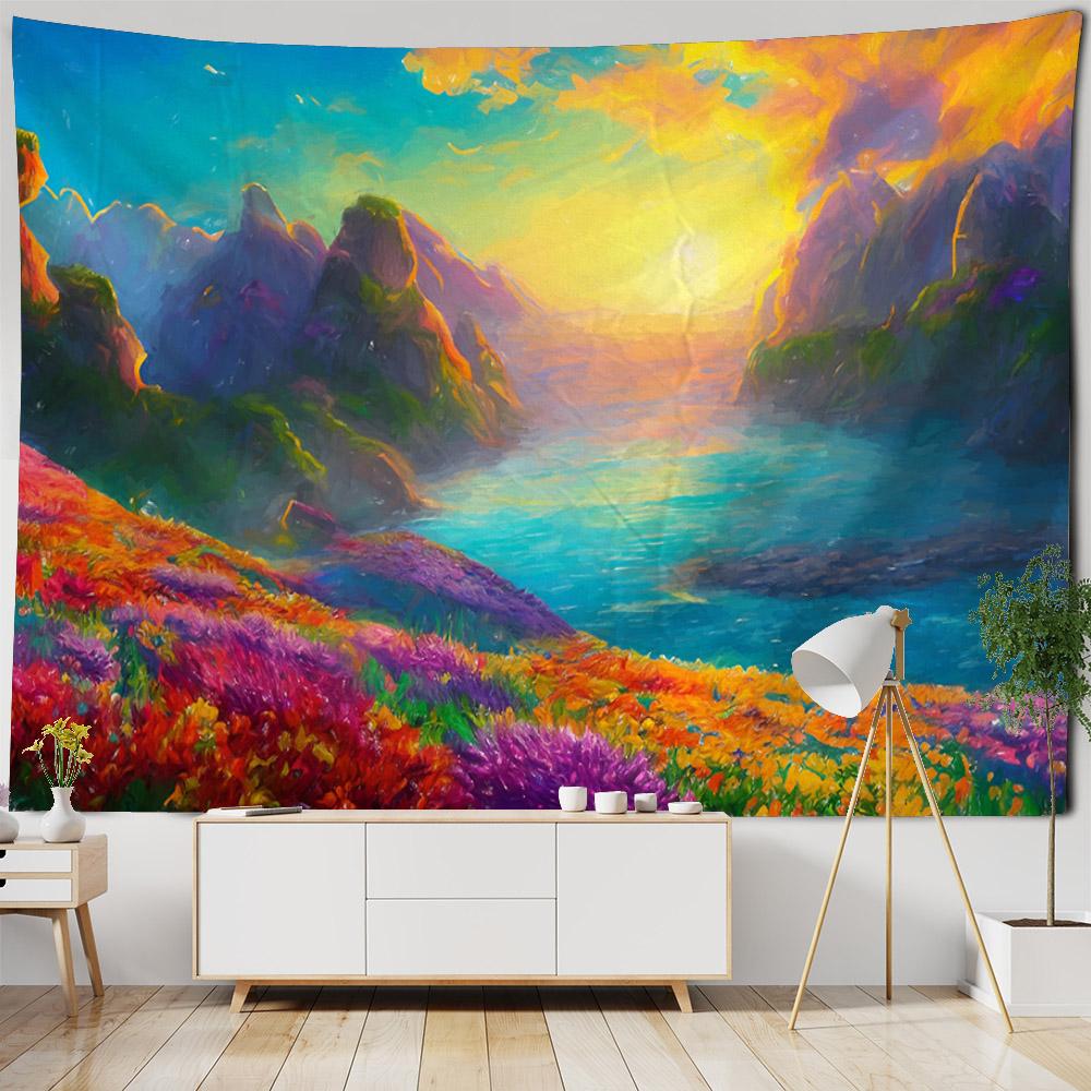 Living Room Art Decoration Tapestry Garden Scenery Oil Painting Wall Hanging Cloth Aesthetic Mural Hippie Wall Background