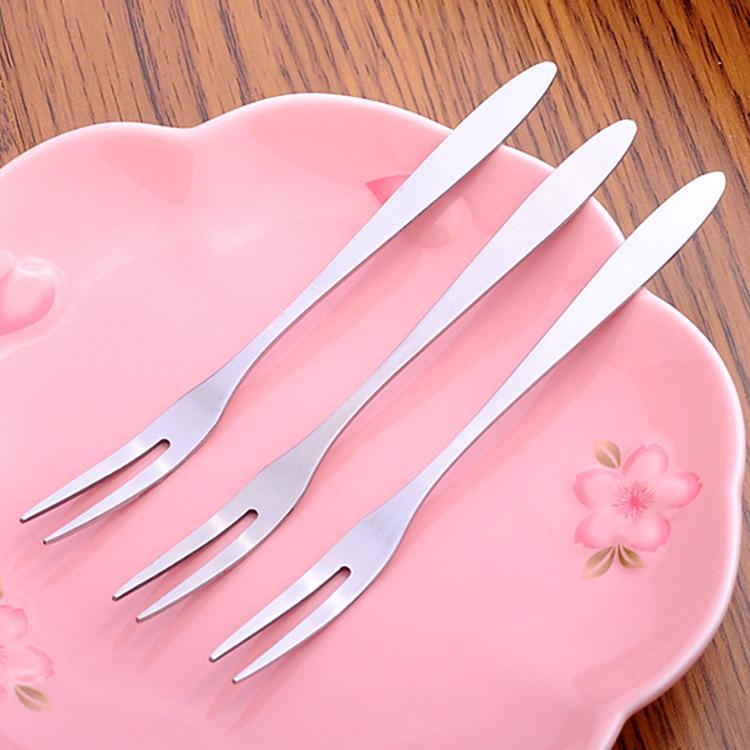 5Pcs stainless steel fruit fork, fashionable fruit stick, dessert moon cake cake fork, dim sum fork, fruit two-tooth fork