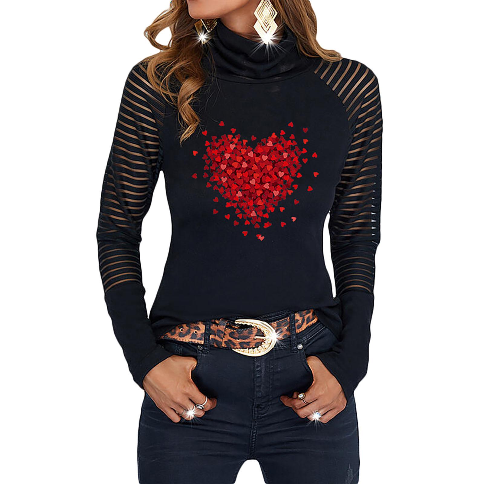 

Women s European And American Fashion Sexy Exquisite Printed Lace Long-sleeved Stitching Turtleneck T-shirt Top M червоний