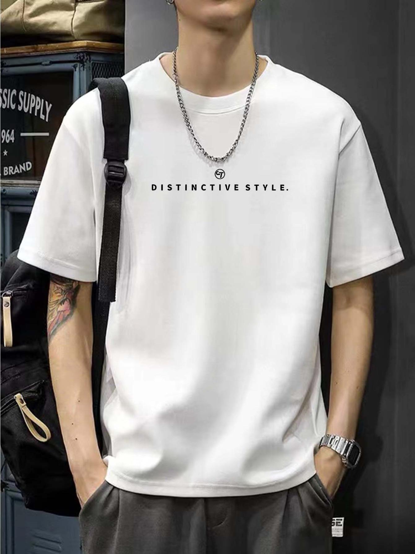 

Mens 100 Cotton Casual TShirt Short Sleeve Round Neck Letter Print DISTINCTIVE STYLE Design Navy Blue Casual Attire 4XL