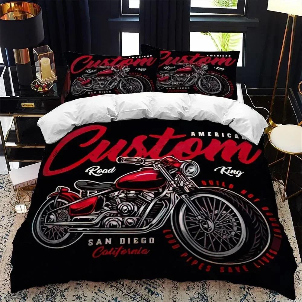 Top Motorcycle Rider Bedding Set Boys Girls Twin Queen Size Duvet Cover Pillowcase Bed Kids Adult Fashion For Home Textileextile