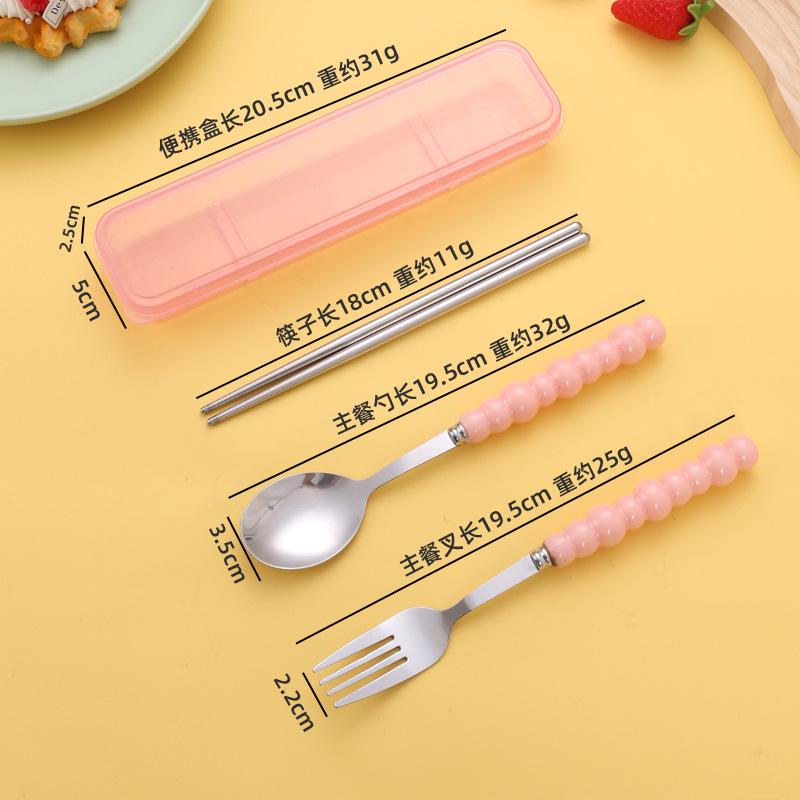 Cute Cartoon High-Value 410 Stainless Steel Cutlery Set: 3-Piece Set with Chopsticks, Fork, and Spoon