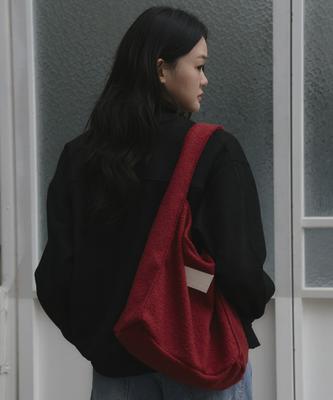 The Green Lab Boucle Wool Pouch Shoulder Bag Set [Coral Red]