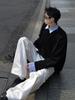 Men's Spring/Autumn Color Block Hoodie with Shirt Collar - Long Sleeve Patchwork Polo Jacket