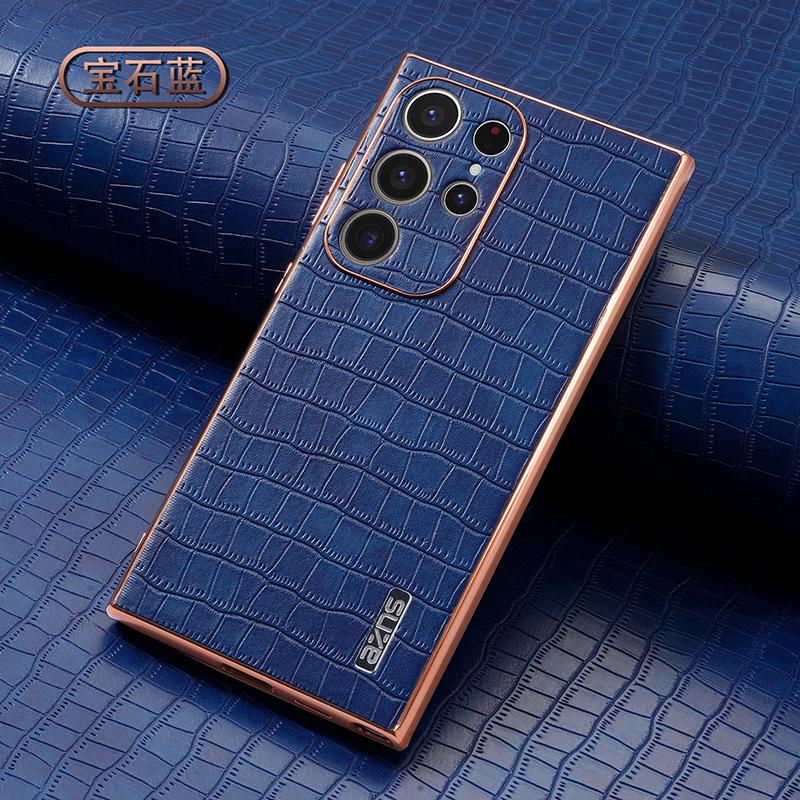 Applicable to Samsung s25 mobile phone case, new electroplated s23ultra crocodile pattern A36 personalized A56 business protective case