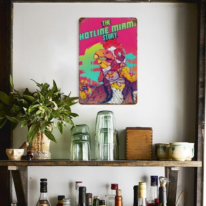 Poster Hotline Miami Hot Classic Adventure Game Posters e Placa de Metal Sinal de Lata Arte de Parede Placa Decoração Man Cave Decoração de Casa estúdio