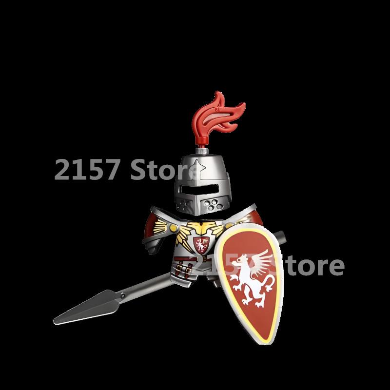 Medieval Castle Soldier Action Figures Building Block Dragon Anime Knight Accessory Warhorse Militia Helmet Shield Toy Gift S015