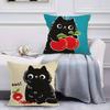 Hand Drawn Cartoon Happy Cat Pillow Case Anti-dustmite Pillowcase Invisible zipper silky short plush Sofa cushion cover