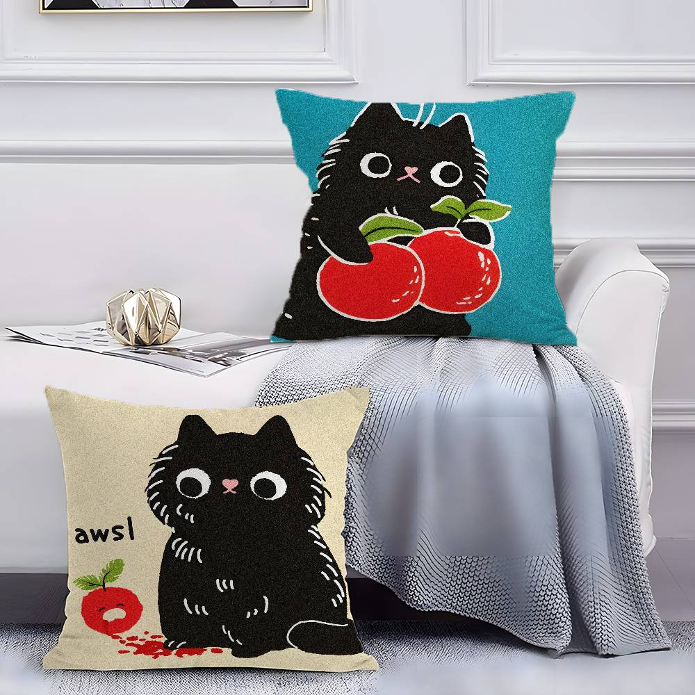 Hand Drawn Cartoon Happy Cat Pillow Case Anti-dustmite Pillowcase Invisible zipper silky short plush Sofa cushion cover