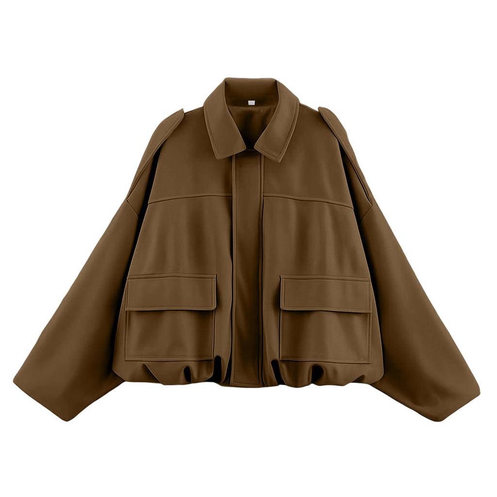 Women's Solid Color Fashionable Sleeve Long Sleeved Zipper Casual Top Jacket Jacket
