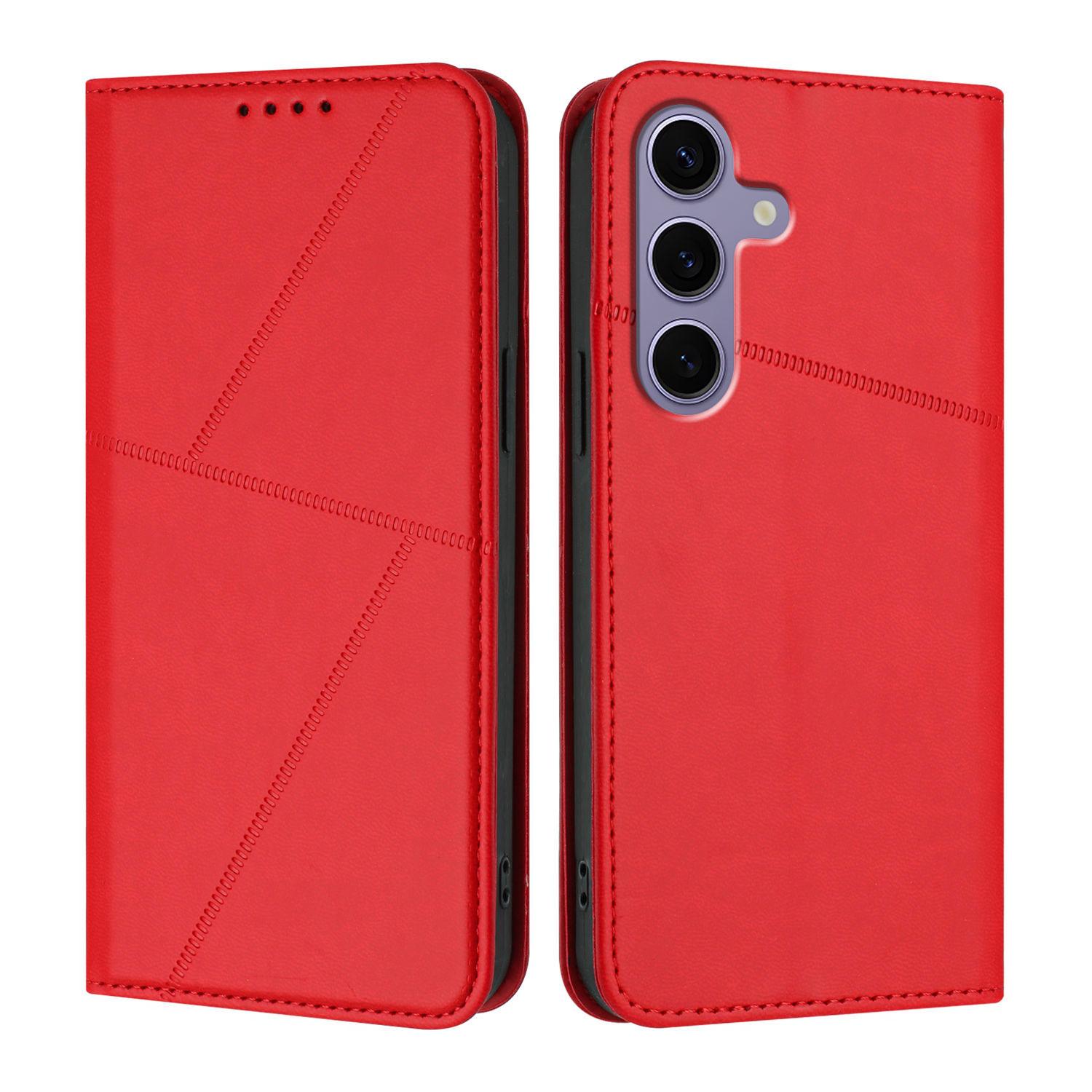 

For Samsung Galaxy S24+/Galaxy S25+ Wallet Case Magnetic Closure Leather Flip Phone Cover with Stand Red