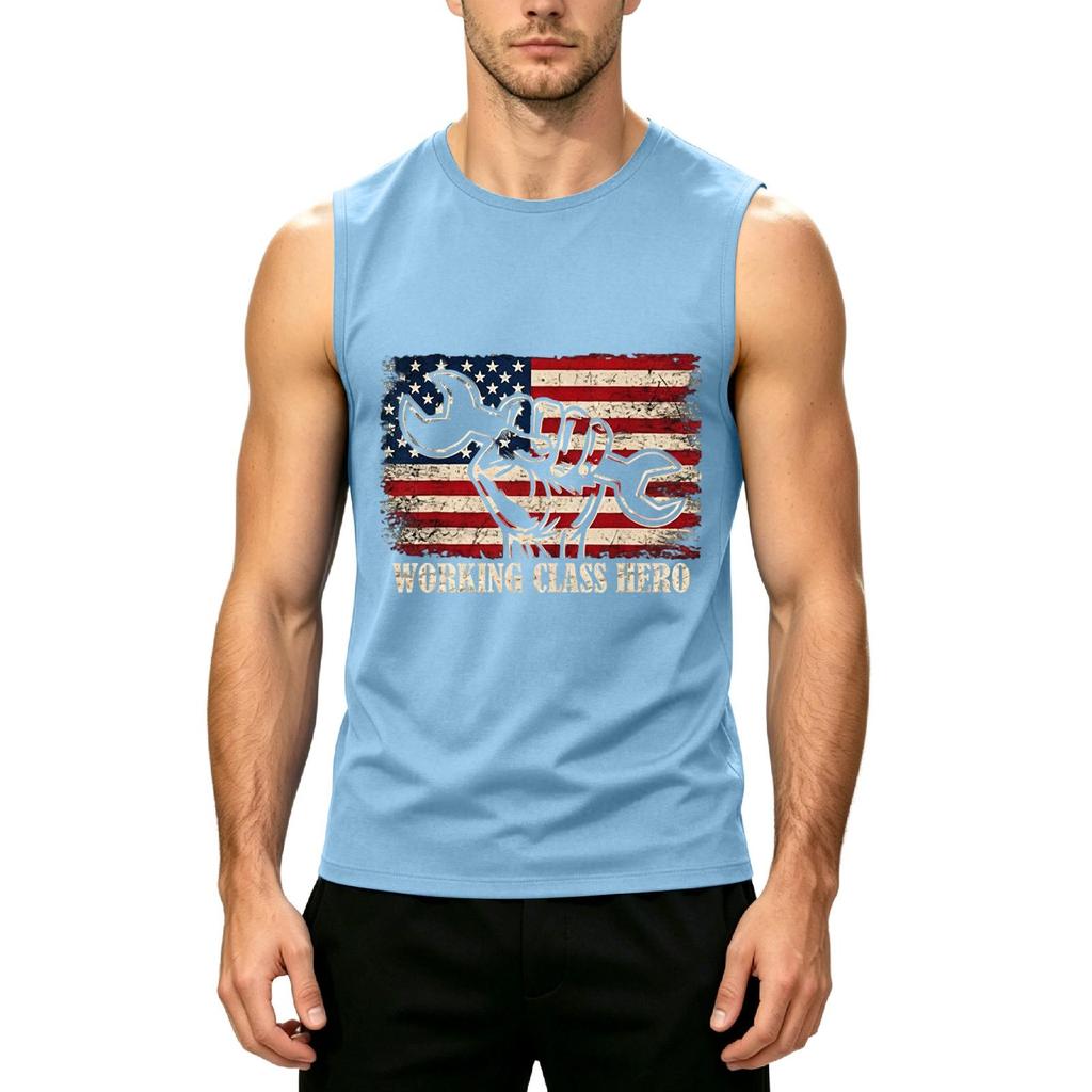 Men's Sleeveless Casual Tank Top Labor Day Graphic Print Crew Neck Muscle Fit Sleeveless Shirt for Outdoor Work and Everyday Wear