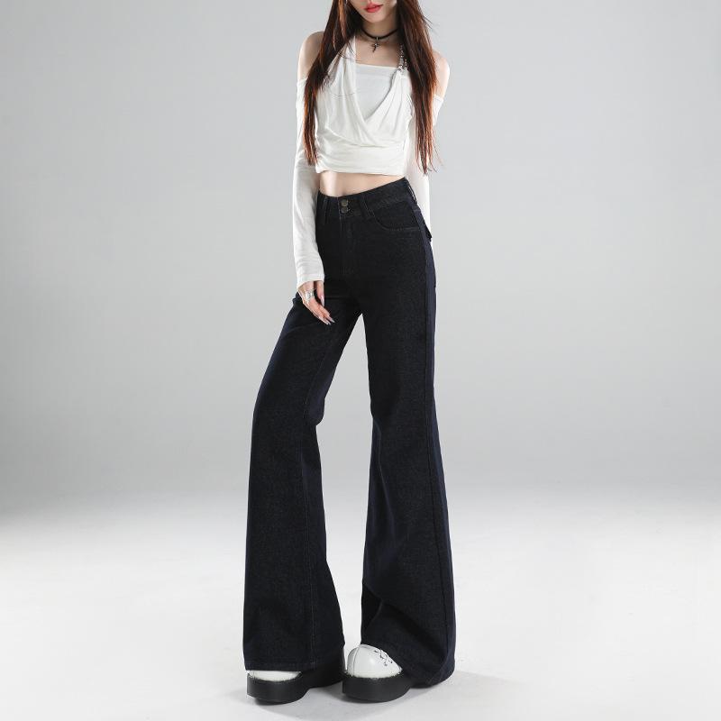 Vintage Denim High-waisted and Slightly Pulled Jeans for Women's Autumn and Winter New Spice Girl Slim-fit Flared Pants Without Legs