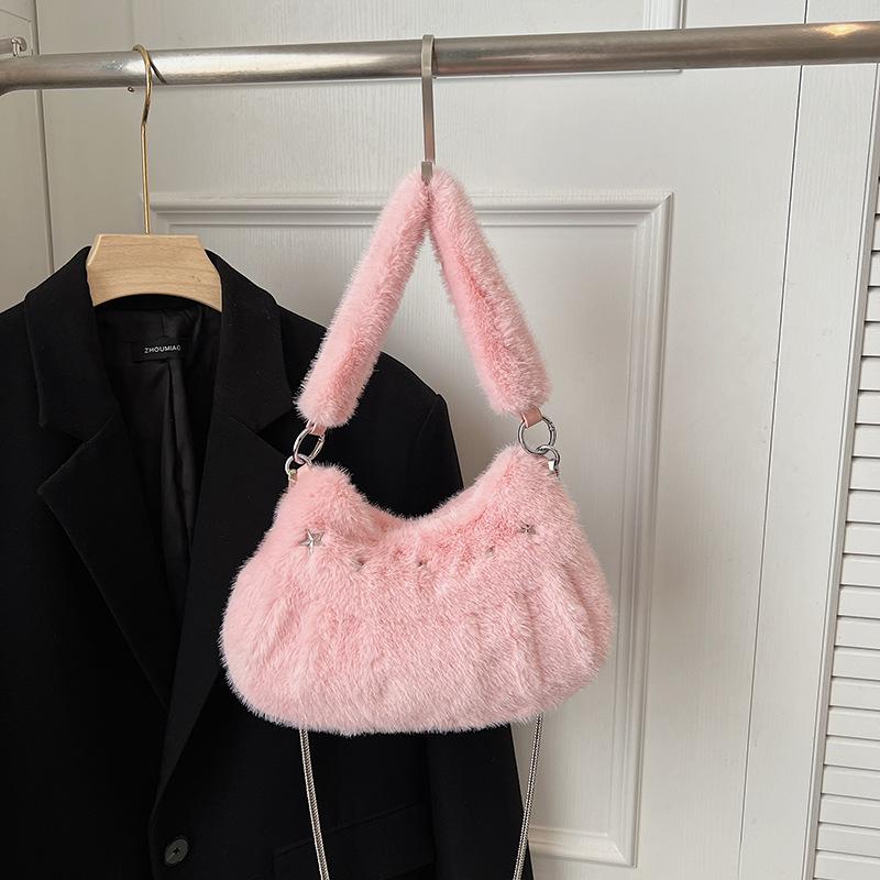 Versatile Plush Simple and Exquisite Messenger Bag, Advanced Design Sense 2025 Autumn and Winter Women's One-shoulder Portable Dumpling Bag