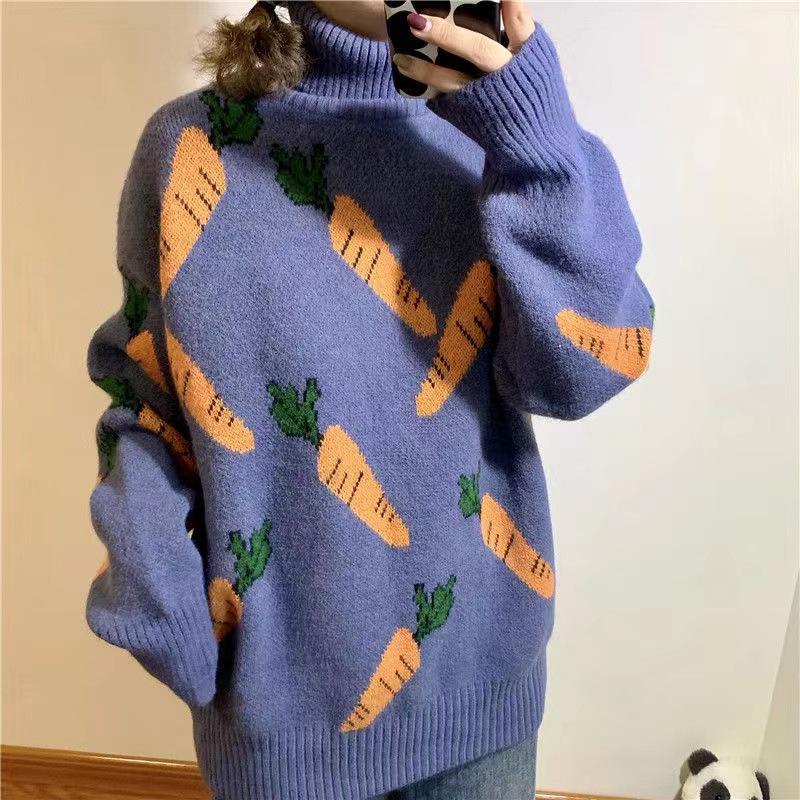 Autumn and Winter Radish Sweater Women Outside Wear Thin Pullover Lazy Wind Loose Knitted Tops for Women