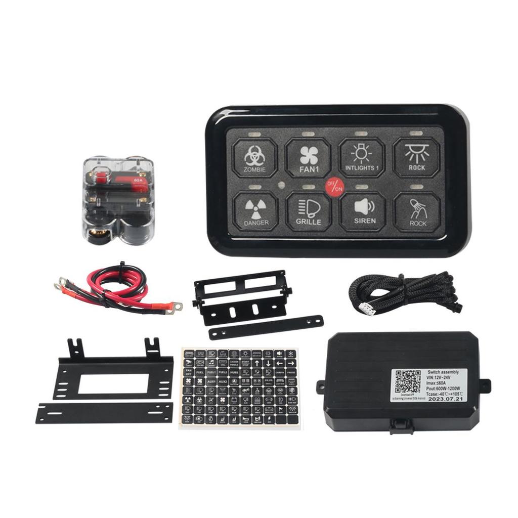 Universal 8-Button Switch Panel with Circuit Control Box for Cars, Jeeps, and Boats