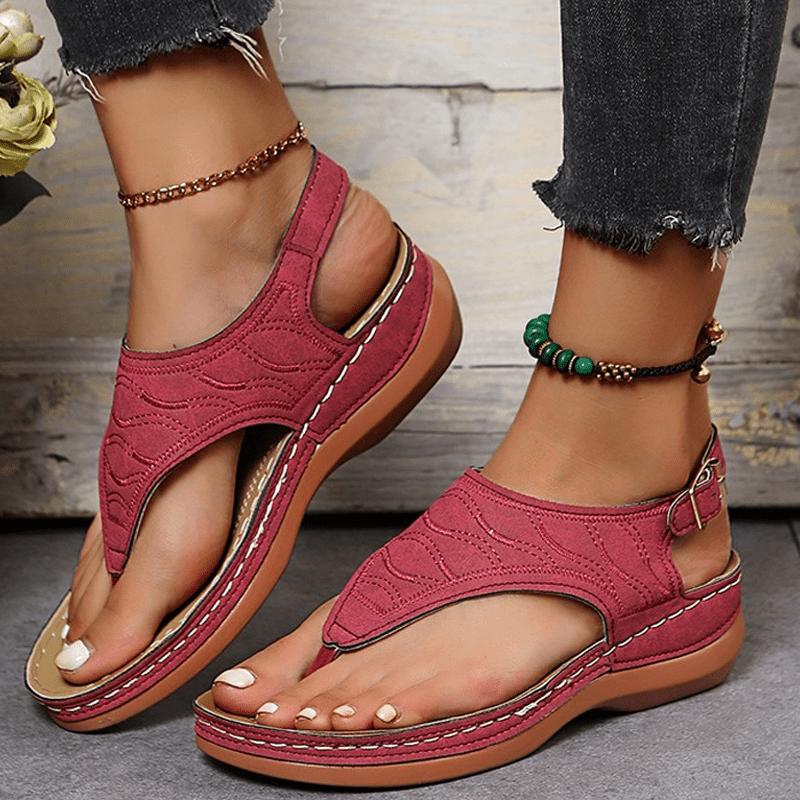 [Women s Fashion Flat Sandals] Women s Fashion Thong Sandals, Open Toe Flip Flops Slides, Summer Non Slip Flat Sandals 36 красный