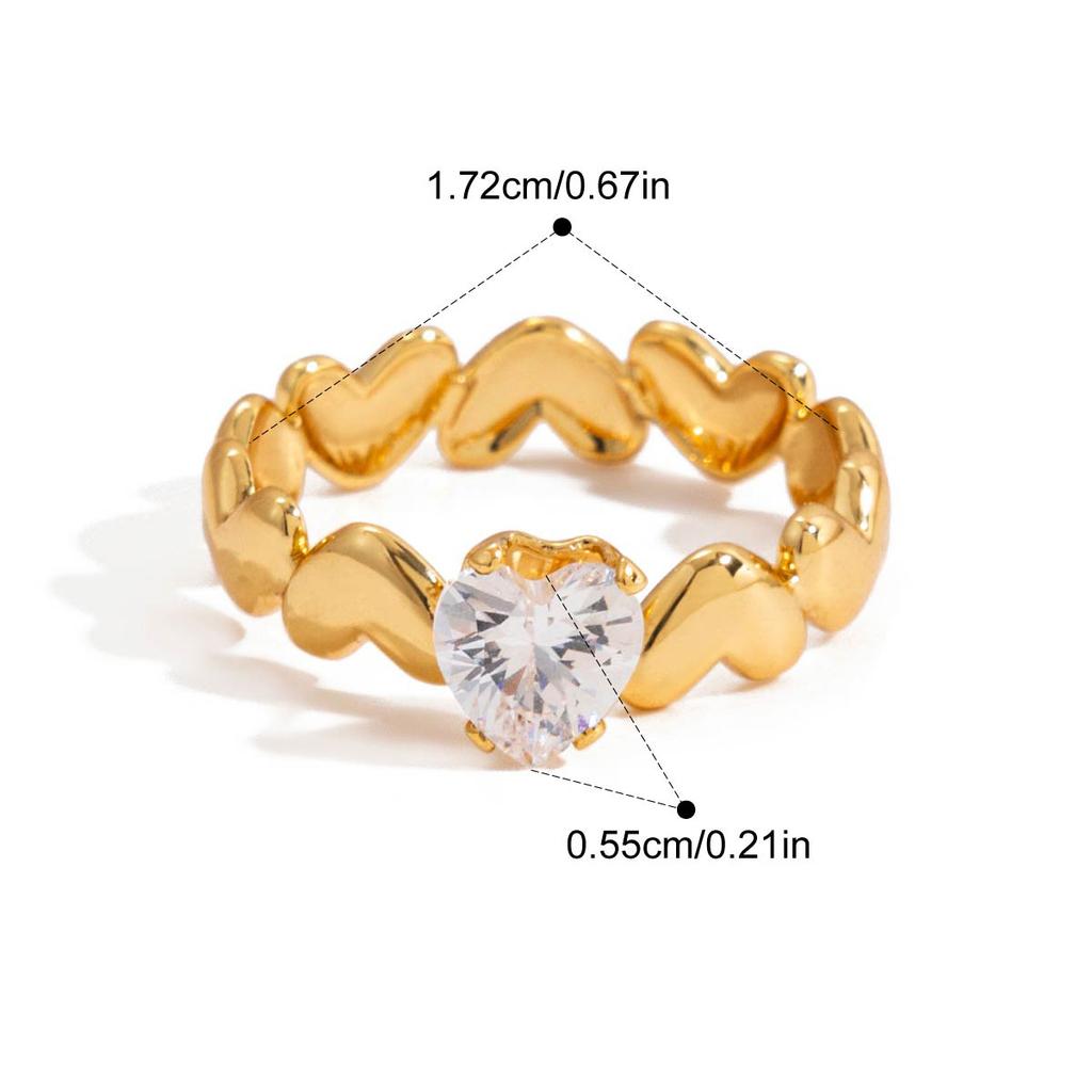 Yori Statement Heart White Cubic Zirconia Valentine's Day Open Ring for Women Tarnish Resistant Metal Attractive Jewelry