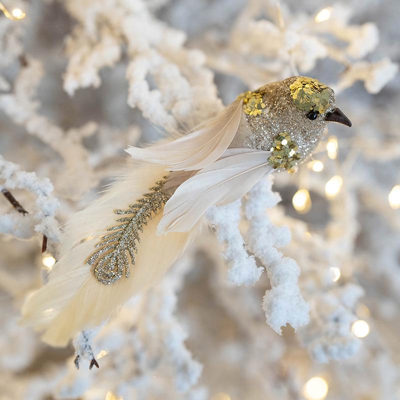 1/2pcs Foam Indoor & Outdoor Use Christmas Tree Ornaments Glitter Artificial Birds Colorful Clip-On with Feathers Christmas Birds