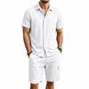 Men's Summer Linen Lapel Casual Shirt & Shorts Set: Breathable Cotton Two-Piece Workwear