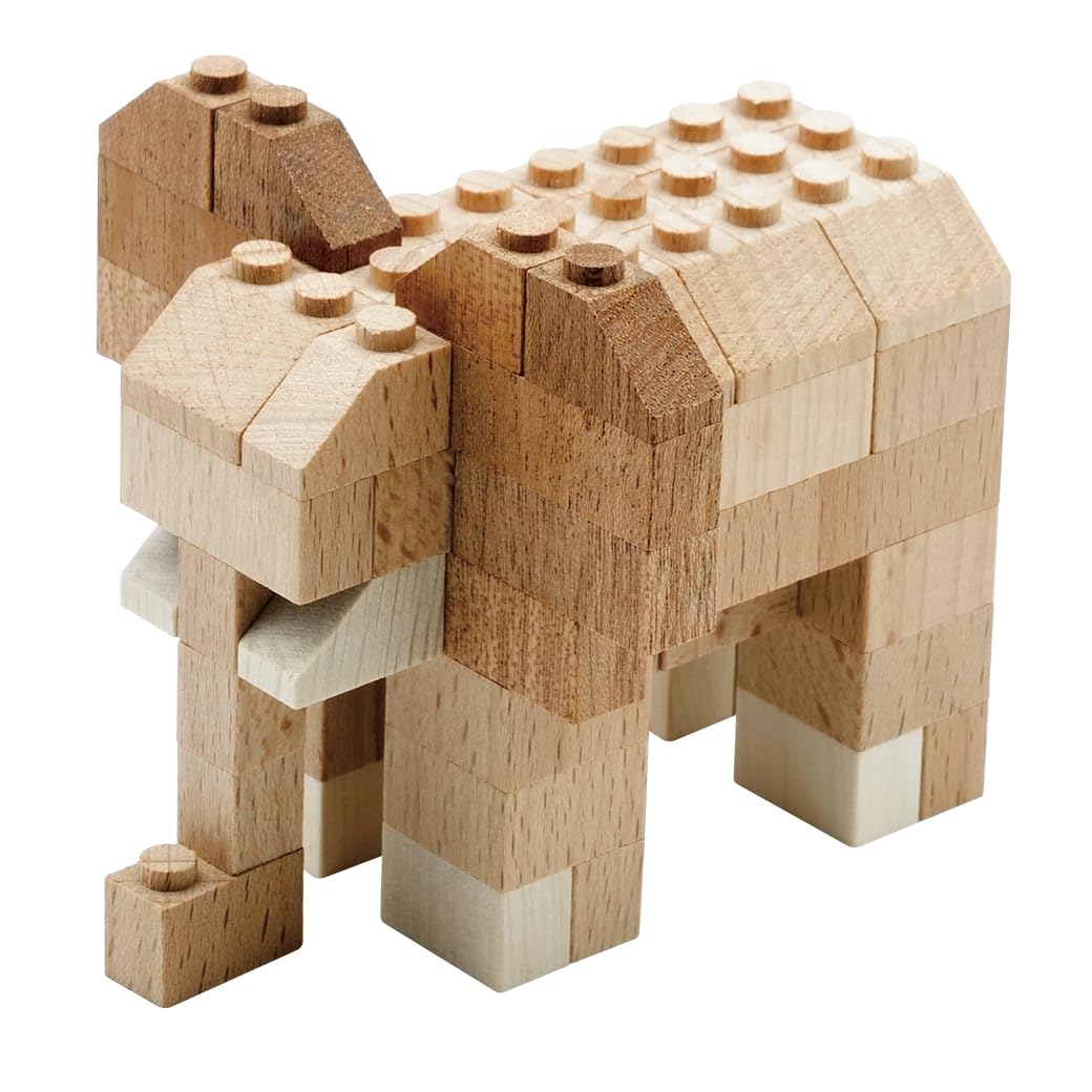 

TIMBLO Elephant Wooden 58 ST with Toy Safety Natural Birthday Woody Ages 4 and Up Blocks, Pieces, (Complies Standards), Wood, Decorative, Gift,