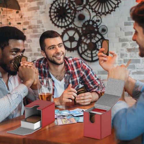 ULTRGEE Deck Box for MTG Cards, Magnetic Card Box with One Holder and Two Dividers, Large Trading Card Case, Fits up to 110 Cards - Shield Design (Red