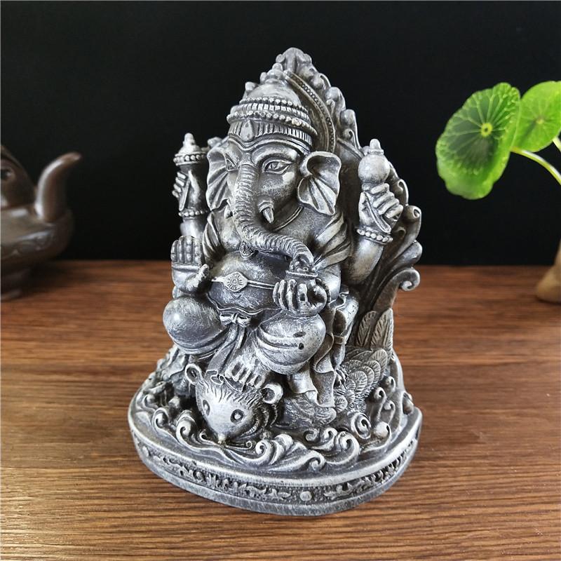Estatua de Ganesha de 12 cm, Buda, elefante, dios, esculturas hechas a mano, resina marrón, decoración vintage para el hogar y el jardín, estatuas de Buda de meditación.