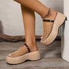 Stylish Black Mesh Fishnet Women's Casual Platform Sandals | Thick Cushioned Sole, Comfortable Slip-On Round-Toe Shoes for All-Season Wear
