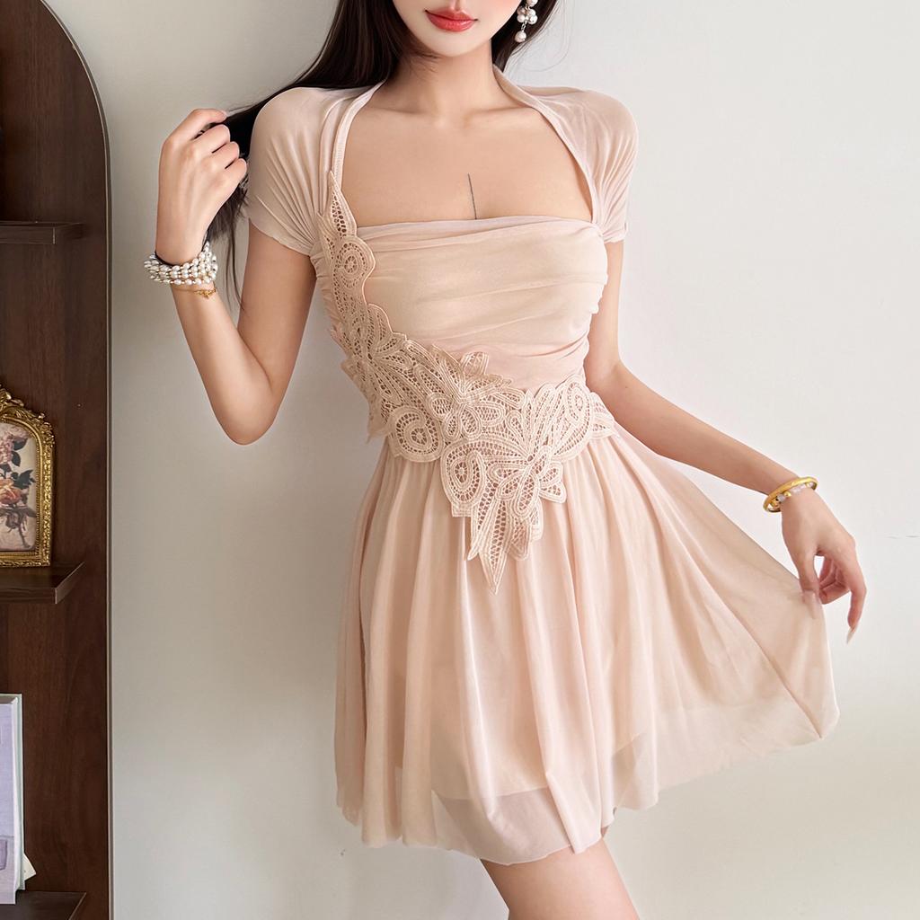 European and American style 2026 summer new women's clothing irregular perspective mesh lace splicing suspender dress women