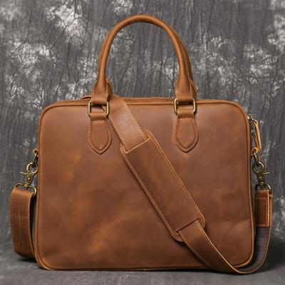 Vintage Leather Men'S Handbag Crazy Horse Leather Shoulder Messenger Briefcase Business Trip Cowhide File Bag