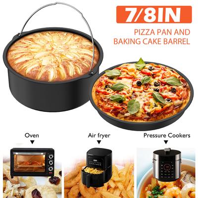 2Pcs Air Fryer Accessory Durable Air Fryer Pizza Pan and Baking Cake Barrel with Non-Stick Coating Round Baking Cake Pan Set