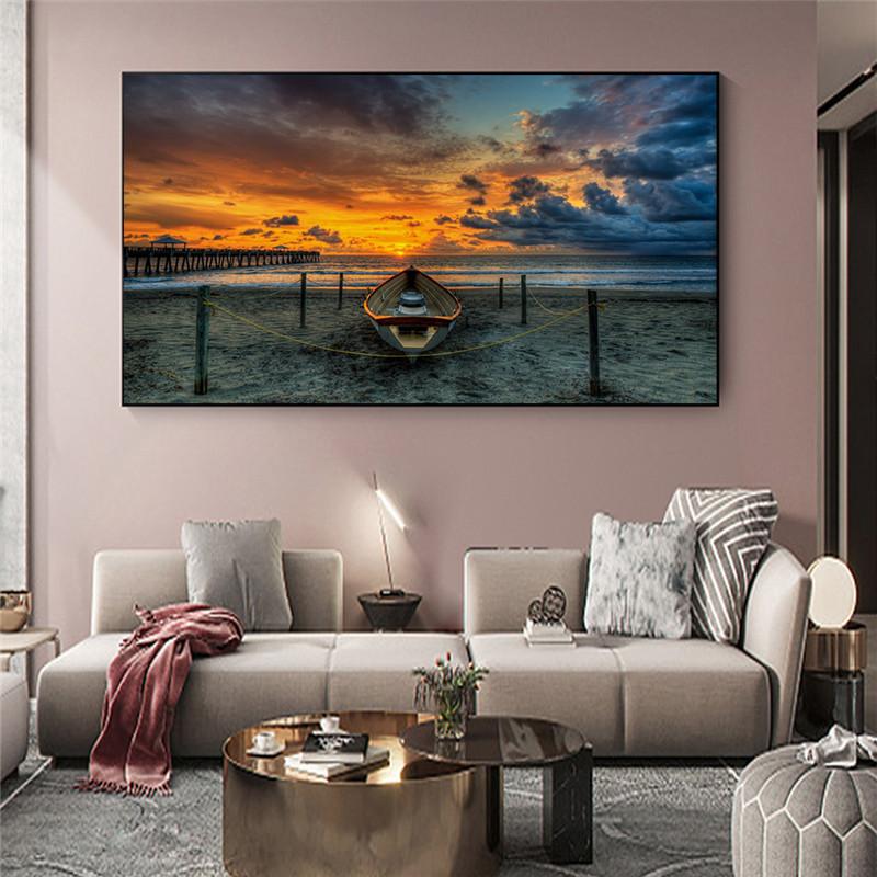 Sunset Beach View Canvas Paintings On The Wall Art Posters and Prints Landscape Nordic Art Pictures Home Wall Decoration Cuadros