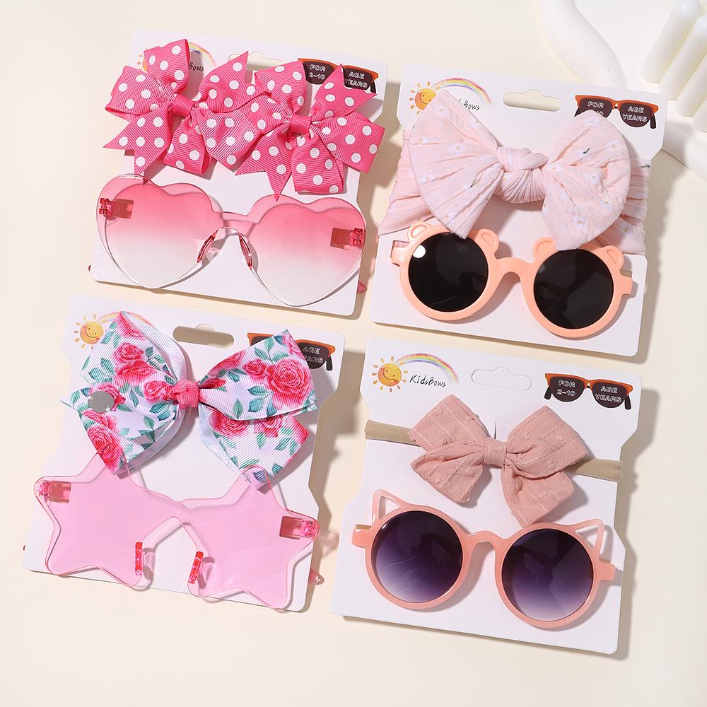 4set Baby Bows Headband Cartoon Sunglasses Girls Beach Pography Props Toddler Headwear Kids Hair Accessories New Year Gift