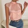 Neues Mode Damen Sommerhemd Leopardenmuster Halber Rollkragen Hemd Spitze Ärmel Pullover