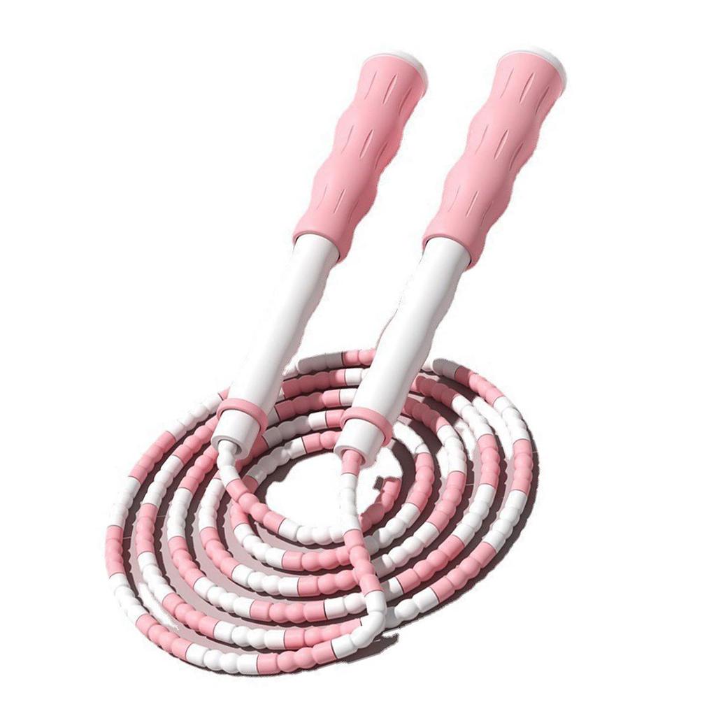 Segmented Jumping Rope Adjustable Untangled Beaded Flexible PP Plastic Jumping Rope for Kids Pink