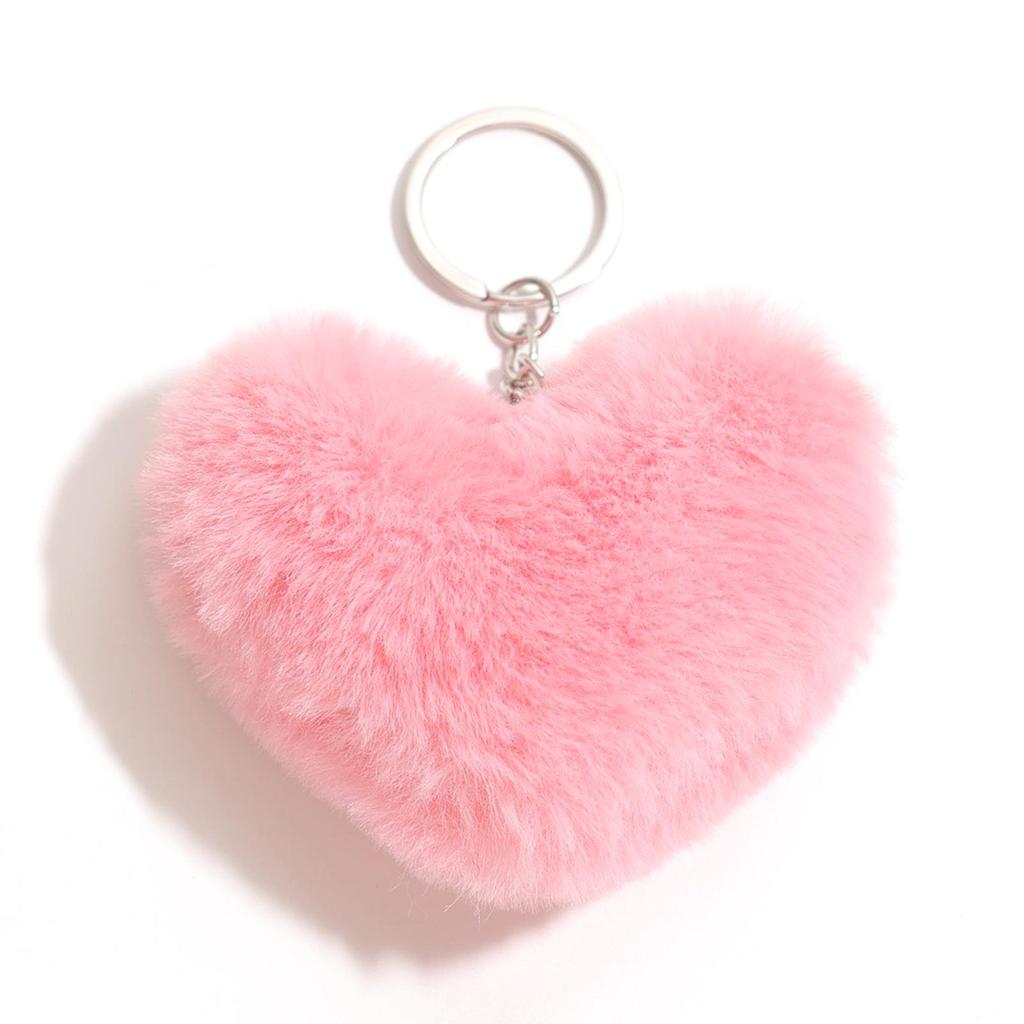 Duolingo Faux Rex Rabbit Fur Heart Keychain: Cute Pendant for Bags & Cars