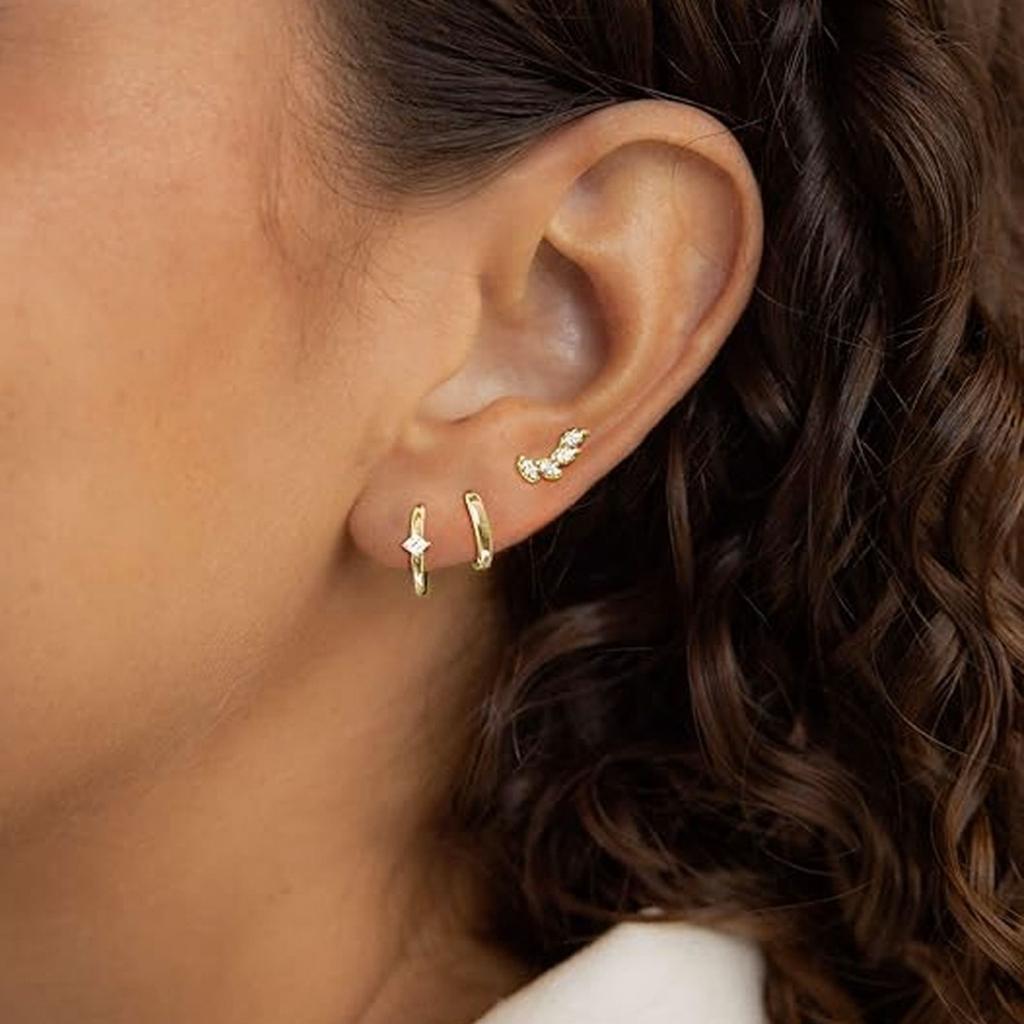 3pcs 14K Gold Plated Copper Earrings Trendy Earring Stacks for Sensitive Ears Fashion Daily Wear Jewelry for Women