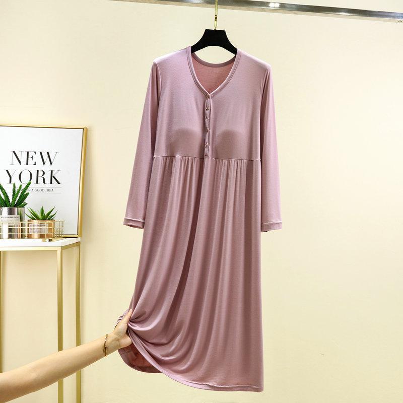 Women's Modal Long Sleeve Swing Dress with Chest Pads - Plus Size Casual for Spring, Summer, Autumn