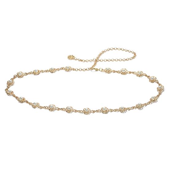 

Металлическая поясная цепочка с цветочным жемчугом и инкрустацией пояса для женщин, регулируемое звено для тела, модный аксессуар, платье, ремень для брюк, женские аксессуары золотистый