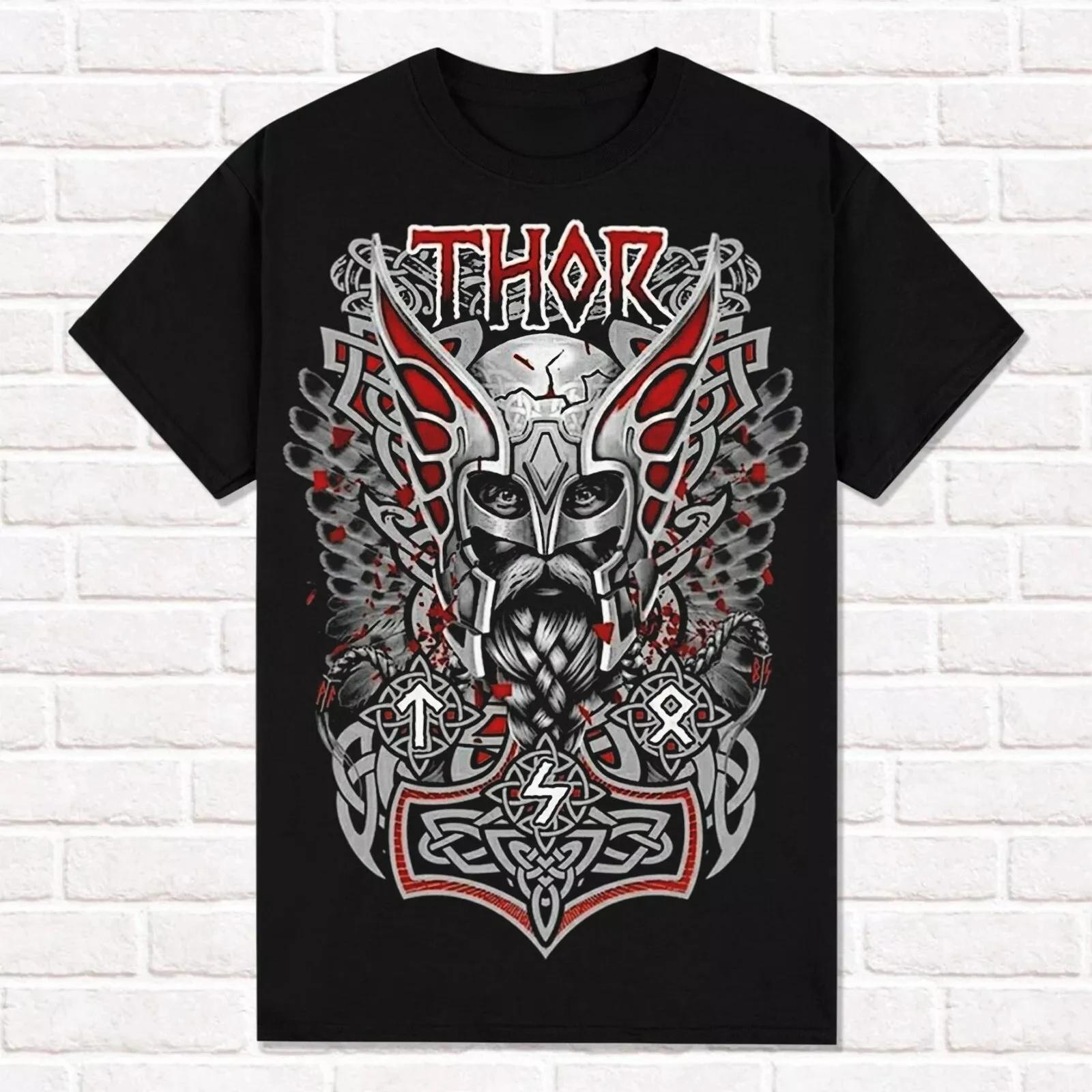 Футболка с молотом Тора Мьёльнир Viking Style Asatru Nordic Tradition T Shirt  Tees Tops Унисекс Хлопок Короткий рукав High Street S