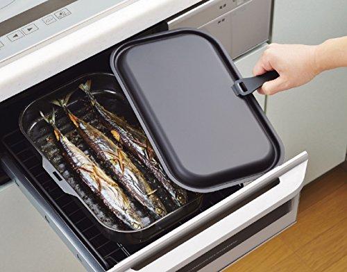 Pearl Metal Grill Pan, Black, 30 x 18 cm, with Iron Lid and Handle, Rectangular, Wave Design, Rakuking HB-3995