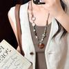 Stylish Beaded Chain Necklace Featuring Heart Charm Resin Alloy Design Neck Jewelry For Casual Formal Outfits