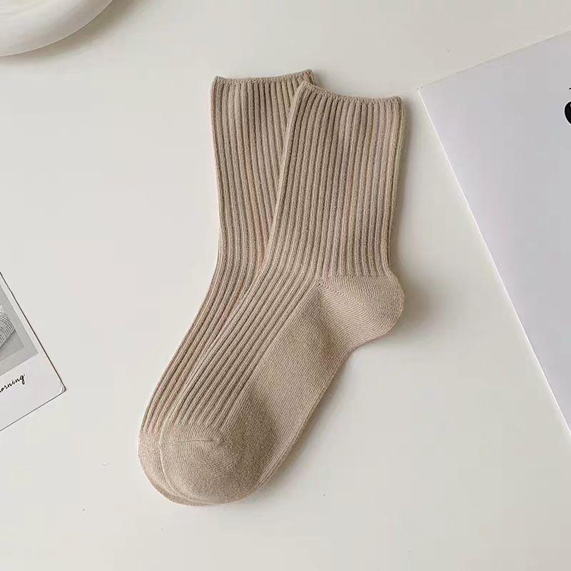 Women's Autumn and Winter Socks, Loose-fitting Postpartum Socks, Solid-colored Vertical Striped Mid-calf Socks, Versatile Casual Socks